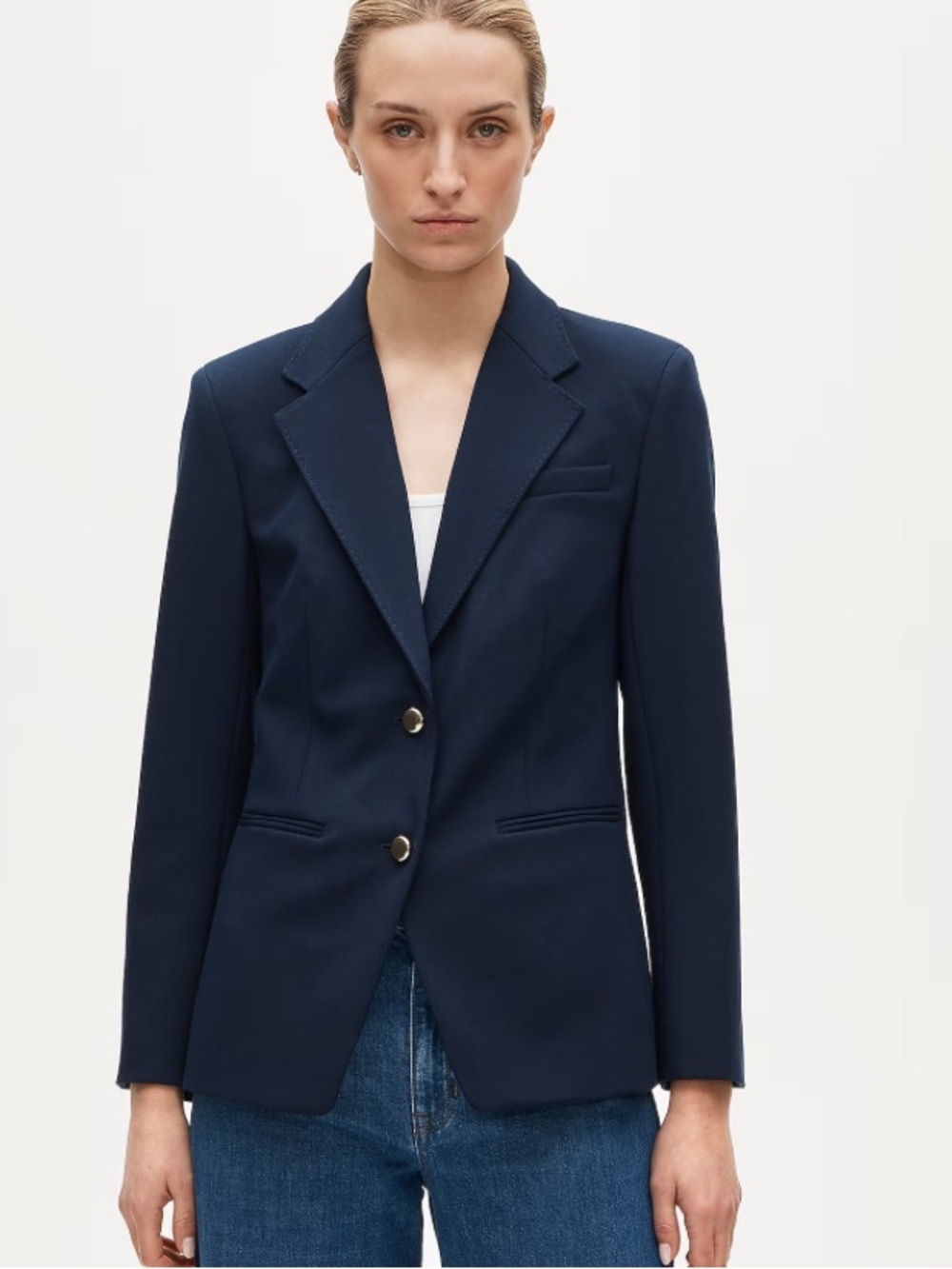 J crew navy Margeaux blazer in four-season stretch